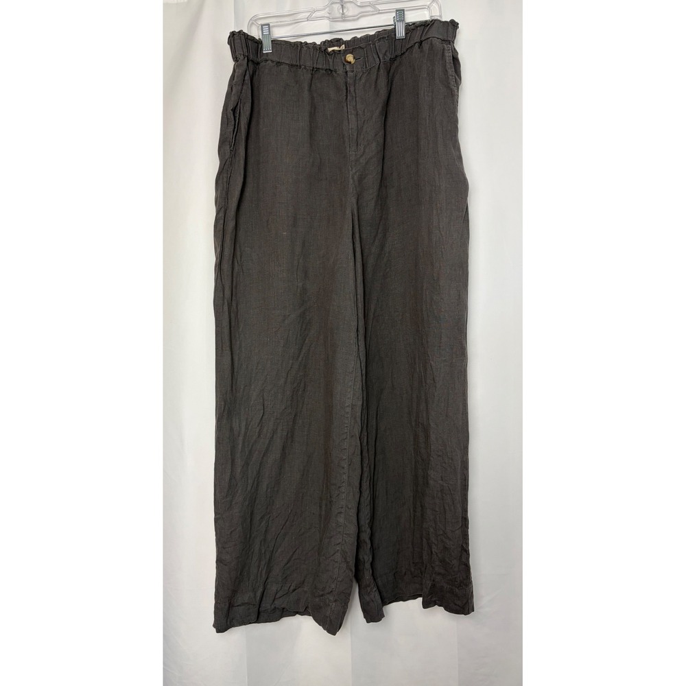 Faherty Brand Womens XL‎ Gray Linen Wide Leg Pants Resort Euro Summer Boho Gorp